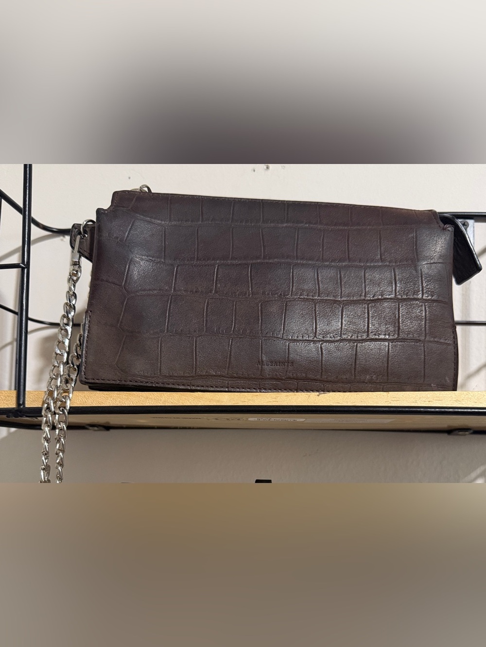 AllSaints Croc Embossed Leather Organizer Clutch | Customized Chain Strap